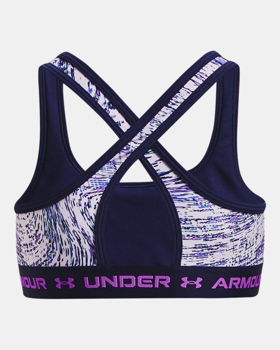 Girls' UA Crossback Printed Sports Bra, Purple, pdpMainDesktop image number 1